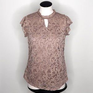 PerSeption brown lacey blouse top NWT small
